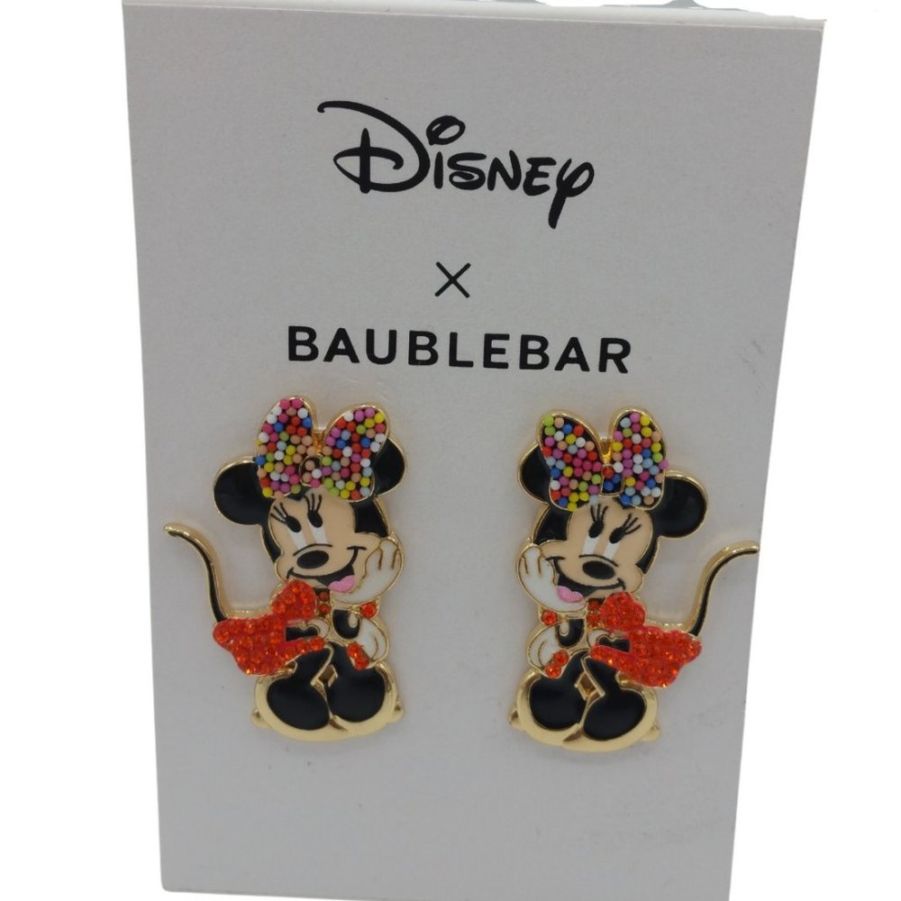 Disney x BaubleBar Minnie Mouse Beaded Bow Statement Earrings Red Dress - NEW